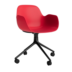 Normann Copenhagen - Form Armstol Swivel 5W med hjul - Sort/Rød